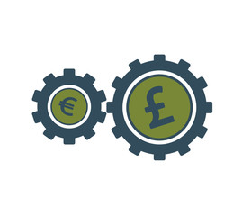 Euro pound financial market cogs icon