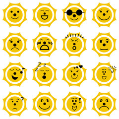 Sun Emoticon set with different facial expression