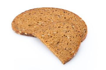 Slices of rye bread isolated on white background.