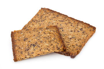 Slices of rye bread isolated on white background.