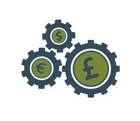 Euro dollar pound financial market cogs icon