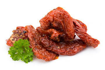Dried tomatoes isolated on white background.