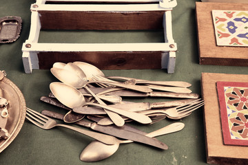 antique  cutlery for sale in a  flea market