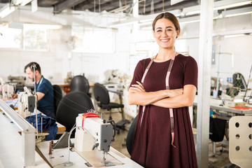 Portrait of a woman working in a textile factory
