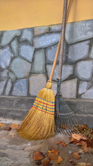 Broom and Rake with copyspace