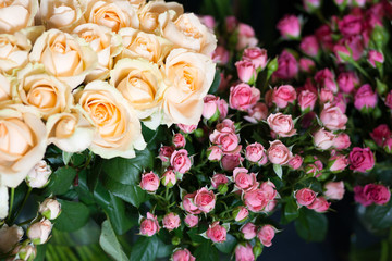 Street flower market. Different roses