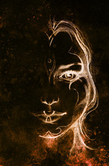 Mystic woman. pencil drawing on old paper.