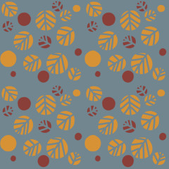 Linden lime tree rounded leaves pattern with birch, cherry leaf on blue decorative ornamental background