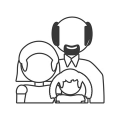 grandfather mom and daughter loving outline vector illustration eps 10