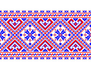 Vector illustration of Ukrainian folk seamless pattern ornament. Ethnic ornament. Border element. Traditional Ukrainian, Belarusian folk art knitted embroidery pattern - Vyshyvanka