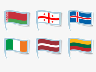 Vector flags illustration. Vector flags of Ireland, Lithuania, Latvia, Iceland, Georgia, Belarus