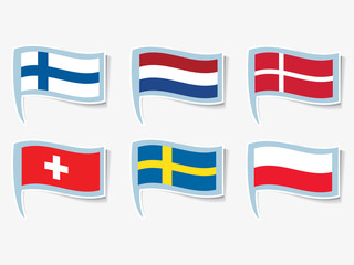 Vector flags illustration. Vector flags of Finland, Netherlands, Switzerland, Sweden, Denmark, Poland
