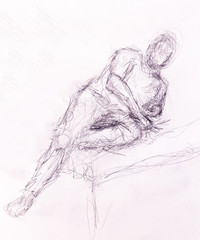 sketch man. pencil drawing on old paper.