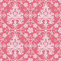 Vector damask seamless pattern background. Classical luxury old fashioned damask ornament, royal victorian seamless texture for wallpapers, textile, wrapping. Exquisite floral baroque template.