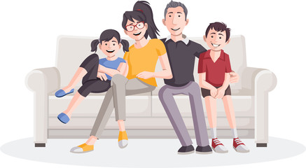 Obraz premium Colorful happy cartoon family on sofa. 