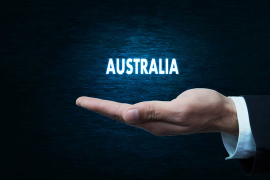 Hand holding Australia word