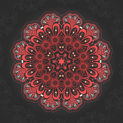 Vector ornamental round lace with damask and arabesque elements. Mehndi style. Orient traditional ornament. Zentangle-like round colored floral ornament.