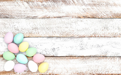 Easter eggs decoration wooden background pastel soft