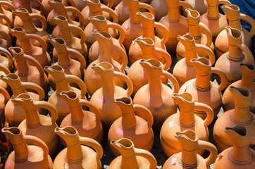 Fototapeta na wymiar Traditional typical handmade ceramics jugs.