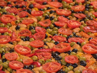 Paella with chicken meat