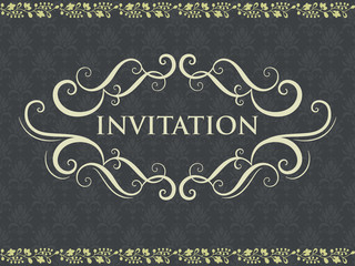 Wedding invitation and announcement card with vintage background artwork. Elegant ornate damask background. Elegant floral abstract ornament. Design template.