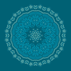 Vector ornamental round lace with damask and arabesque elements. Mehndi style. Orient traditional ornament. Zentangle-like round colored floral ornament.