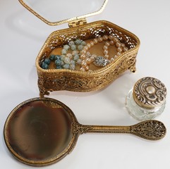 Vintage jewelry on white background