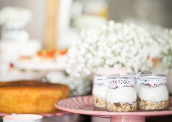 Brunch Buffet Service, Yogurt with Cereals.