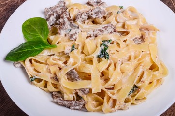 Pasta is meat. Tagliatelle with beef