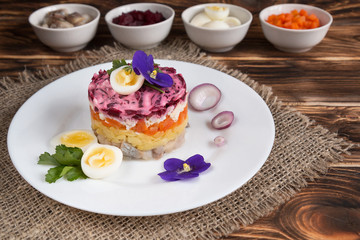 Dressed herring. Layered salad with herring.