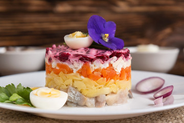 Dressed herring. Layered salad with herring.