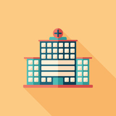 City hospital flat square icon with long shadows.