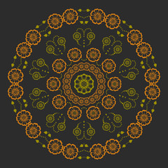 Vector ornamental round lace with damask and arabesque elements. Mehndi style. Orient traditional ornament. Zentangle-like round colored floral ornament.