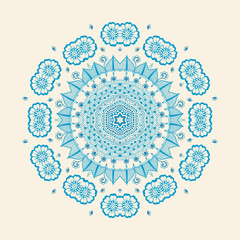 Vector ornamental round lace with damask and arabesque elements. Mehndi style. Orient traditional ornament. Zentangle-like round colored floral ornament.