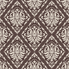 Vector damask seamless pattern background. Classical luxury old fashioned damask ornament, royal victorian seamless texture for wallpapers, textile, wrapping. Exquisite floral baroque template.