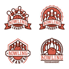 Obraz premium Vector bowling emblem and design element logotype template badge item design for sport league teams success equipment champion illustration.
