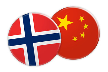Obraz premium News Concept: Norway Flag Button On China Flag Button, 3d illustration on white background