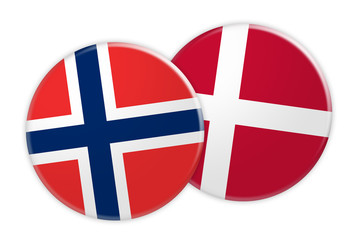 News Concept: Norway Flag Button On Denmark Flag Button, 3d illustration on white background