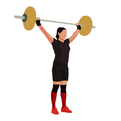 Woman lifts the barbell above her head, weight-lifting, vector illustration