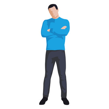 Man standing with folded arms, abstract vector illustration. Flat design
