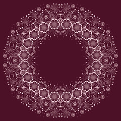 Vector ornamental round lace with damask and arabesque elements. Mehndi style. Orient traditional ornament. Zentangle-like round colored floral ornament.