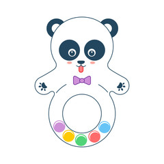 Toy for small children. Bear Panda rattle with colorful balls. Vector