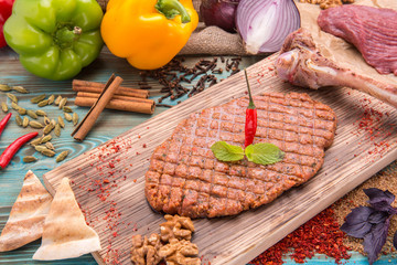 Pulp of crude mutton with addition, onions and fragrant spices