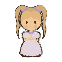 girl cartoon icon over white background. colorful design. first communion concept. vector illustration