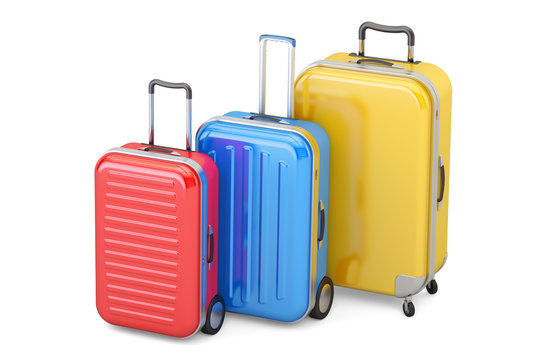 Luggage, colored suitcases. 3D rendering