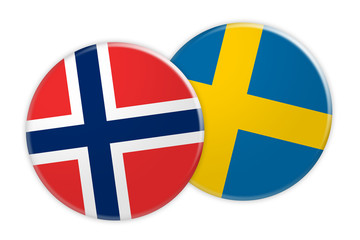 Fototapeta premium News Concept: Norway Flag Button On Sweden Flag Button, 3d illustration on white background