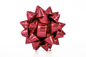 Red bow ribbon. Anniversary birthday gift decoration