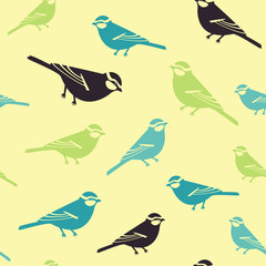 Birds colored background blue pattern