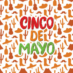 Happy Cinco de Mayo greeting card Hand lettering. Mexican holiday. vector illustration.