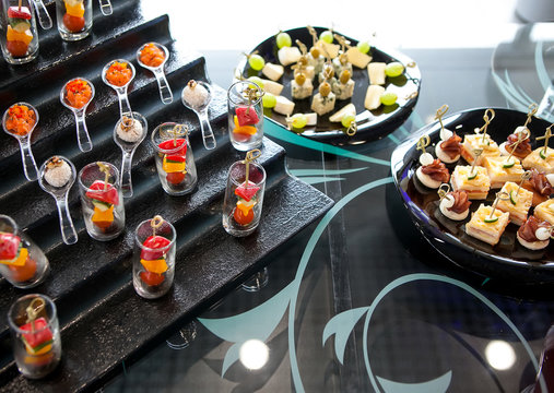 catering services background with snacks on guests table
